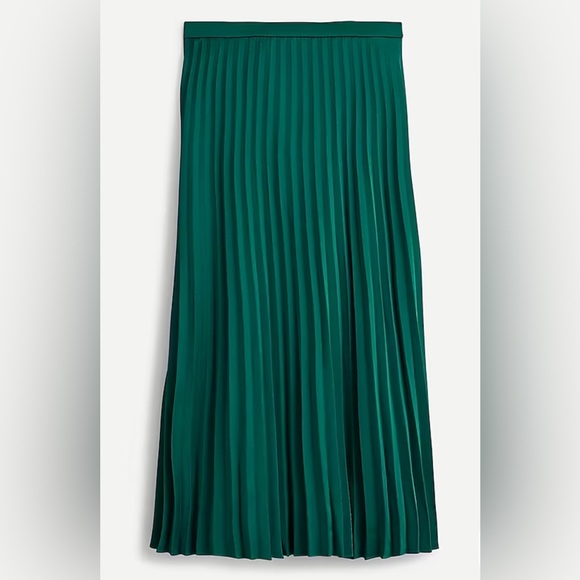 Emerald Green Satin Pleated Midi Skirt J Crew Size 10T - Picture 1 of 4